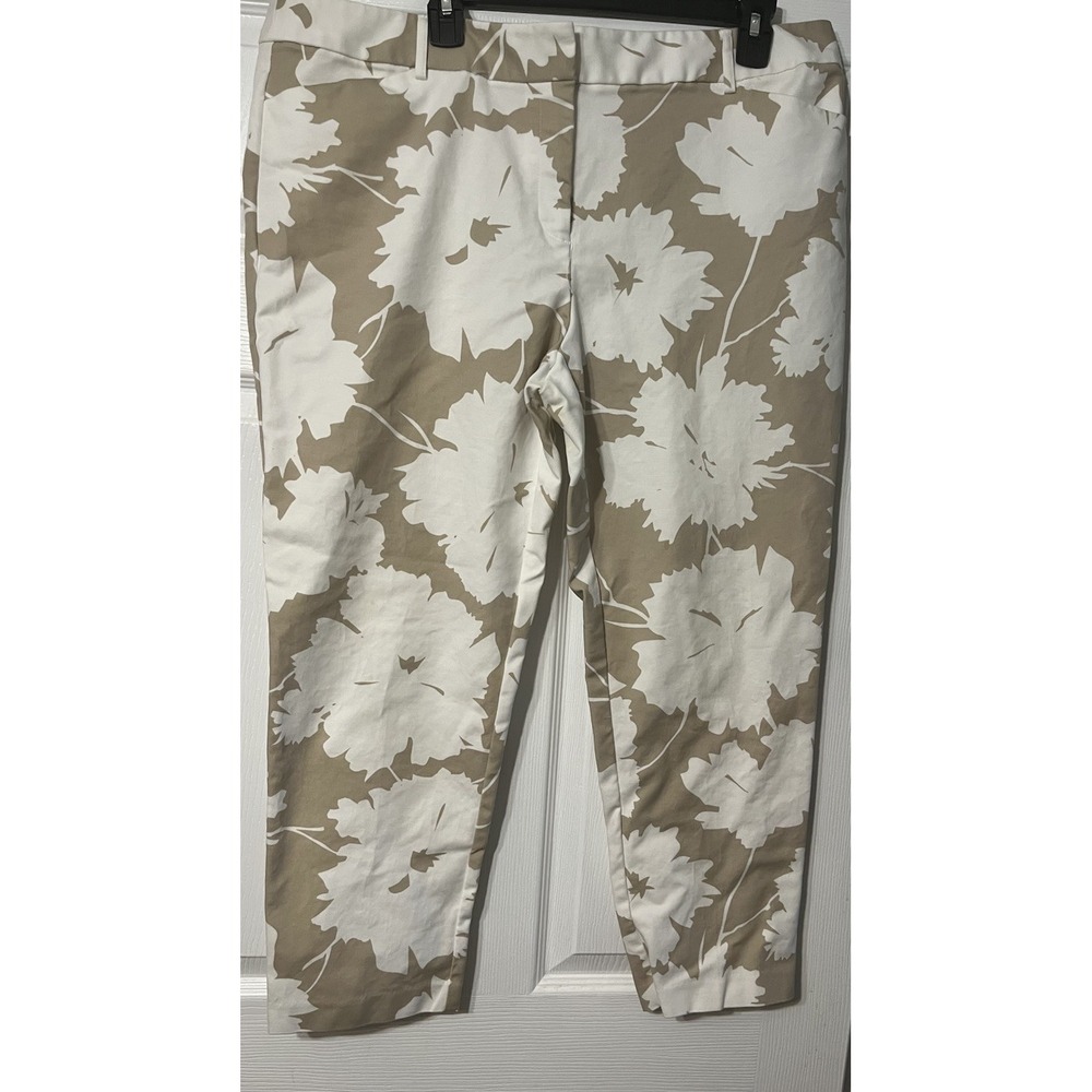Liz Claiborne Womens Pants Beige White Size 16‎ Emma Ankle Stretch Cotton Blend